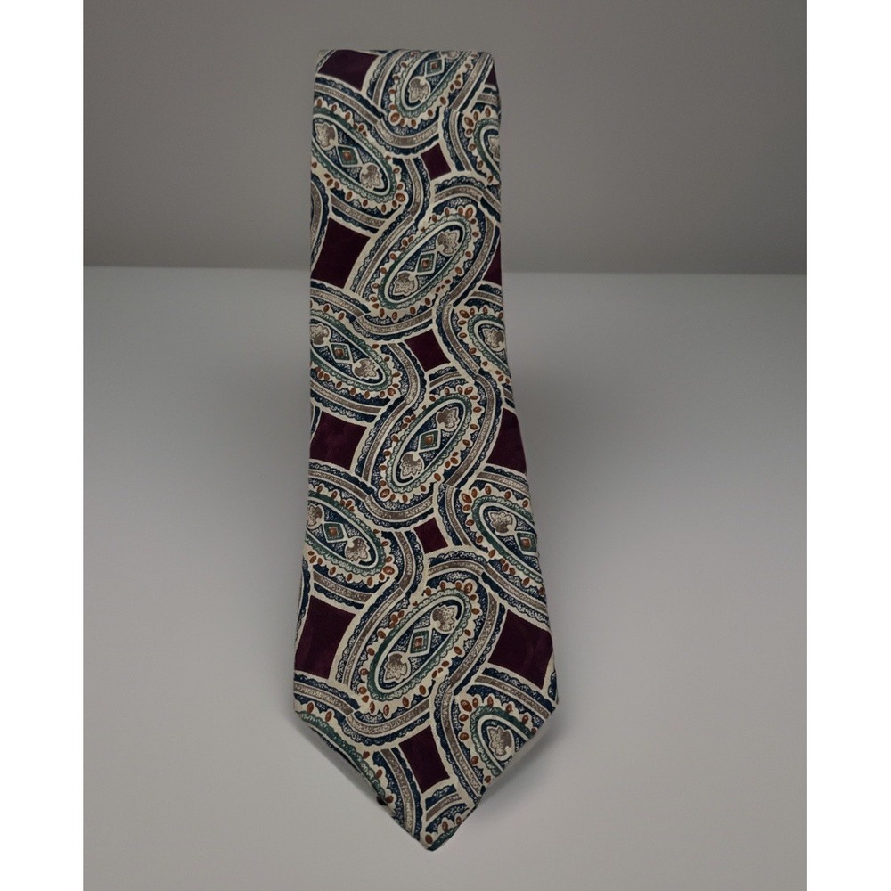 Men's Vintage 80's Givinchey Silk Neck Tie Paisley Pattern Burgundy Blue Cream